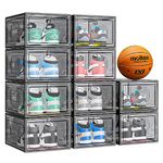 cakraie 10 Pack Thicken Shoe Organizer Stackable,Upgraded Sturdy Shoe Storage Box with Magnetic Door,Shoe Containers For Sneaker Display,Hat Organizer,Black…