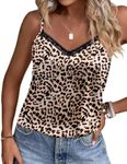 Ekouaer Women's Satin Camisole Lace Silk Satin Pajama Tank Tops V Neck Soft Spaghetti Strap Loose Sleepwear Leopard Small