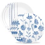 Corelle 6-Piece 8.5" Vitrelle Glass Lunch Plates, Lightweight, Scratch Resistant - Botanical Stripes