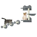 PawHut 4 Piece Cat Shelf Cat Wall Furniture Wall-Mounted Cat Tree for Indoor Cat w/Hammock, Steps, Platforms, Scratching Post - Grey