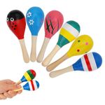 6 Pcs Maracas, Wooden Fiesta Maracas Cinco De Mayo Mexican Fiesta Party Favors, Hand Percussion Instrument, Rattle Shaker Kids Handmade Wooden Rattles Instrument Educational Toys