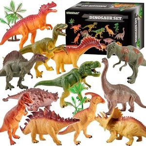 TOEY PLAY Dinosaurios Juguetes Niños 3 Años, 12 Piezas Grandes Dinosaurios Figuras con Tiranosaurio Rex Velociraptor Triceratops 2 Árboles, Educativas Regalo