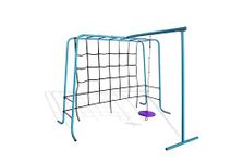 Plum Play Metal Monkey Bars Climbing Frame with Cargo Net Climb Wall - Disc Swing - Sliding Pole - Outdoor Play Set