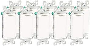 Leviton 5603-2W 15 Amp, 120/277V, Decora Rocker 3-Way AC Quiet Switch, Residential Grade, Grounding, 10 Pack, White