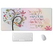 SSOIU Inspirational Christian Bible Verse Proberbs Quotes Extended Gaming Mouse Pad 35.5x15.7 in, Large Mouse Pad, She Opens Her Mouth with Wisdom and The Teaching of Kindness is on Her Tongue