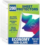Samsill 200 Pack Sheet Protectors, 8.5x11 Inch Page Protectors for 3 Ring Binder, Standard Weight, Non-Glare Protector, Letter Size, Top Loading, Acid Free