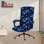 ELEGANTA Stretch Boss Office Chair Cover Printed Computer Chair Covers with Armrest Cover Universal Removable Spandex Rotating Chair Slipcovers Soft Desk Chair Seat Protector Blue Lotus (Pack of 6)