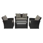 EVRE Black 4 Seater Rattan Garden Conservatory Patio Furniture Sofa Armchair Roma Set with Glass Top Coffee Table Wicker Weave Sofa and Cushions with Premium Cover