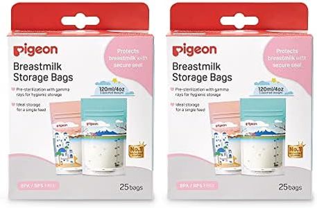 Pigeon Breast Milk Storage Bag, Disposable Self Standing Bag, 5 Colorful Design, 50 Pcs (Pack of 2), 4 Oz