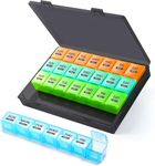 Monthly Pill Box Organiser, Weekly Pill Box 7 Day, Travel Pill Organiser with 28 Copartments, Pill Box for Medicine, Medication, Vitamin, Supplement and Fish Oil Supplements, Medication Organizer