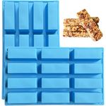 YXHZVON 2 Pieces Chocolate Bar Moulds, 12 Cavity Cereal Bar Moulds, Rectangular Silicone Mould for Truffle, Ganache, Muffin, Brownie, Cornbread, Cheesecake, Candle and Soap (Blue)