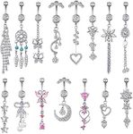 15 Pcs Dangle Belly Button Rings Dangling Belly Rings For Women Belly Rings Dangling Silver Belly Button Rings Cubic Zirconia Belly Piercing Jewelry Dangling CZ Dangly Belly Button Piercing Kit