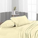 Cotton Sheets Set 4 Piece, 100% Egyptian Cotton 600 Thread Count, Fitted Sheets fitt Upto 22 Inch Deep Pocket, Crisp Cool and Strong Bed Linen Set- Ivory Stripe Twin Size