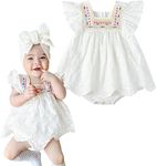 Simplee kids Baby Girl Romper Short Sleeve Romper Summer Sisters Matching Outfits, A-a-white-romper, 12 Months