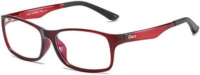 DUCO Computer Gaming with Transparent Lens Lenses Blue Light Protection Screen Glasses Full Edge Glasses Ergonomic Design 223T, wine red, One Size