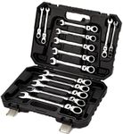 通用 FLZOSPER 14-Piece Flexible Head Ratcheting Wrench Set，Metric Combination Spanner Kit, 6-19mm Chrome Vanadium Steel Ratchet Wrench Set with Portable Suspended Toolbox