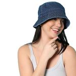 Haute Sauce Women Blue Medium-Washed Denim Bucket Hat for Outdoor Everyday Wear | UV Protection | Lightweight | Foldable | Packable | Latest Stylish Casual Headwear for Women & Girls