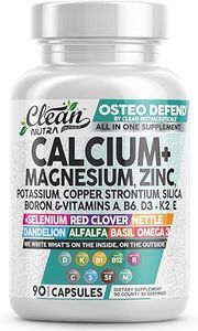 Calcium Magnesium Zinc Supplement with Potassium, Copper, Strontium, Silica, Vitamin D3 K2, Boron, Vitamin B1 B12 Red Clover Herb Alfalfa Basil Pills for Men and Women Clean Nutra Osteo Defend