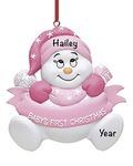 Baby's First Christmas Ornament 2022 - Polyresin Pink Snow Baby Ornaments for Christmas Tree - My First Christmas Baby Girl Ornament 2022 - Personalized Baby Gifts for Newborn Girl