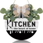 TOARTi Kitchen Wooden Hanging Signs Rustic Wood sign for Home Kitchen Decor Round Wood Hanging Sign with Ribbon Bow and Artificial Green Leaves Farmhouse Style Wall Art for Kitchen Home Art Decor