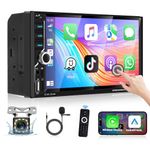 Podofo Double Din Car Radio with Wireless Apple CarPlay and Android Auto,7 Inch HD Touchscreen Bluetooth,Mirror Link,Voice Control,FM Radio,Steering Wheel Control/USB/TF/AUX+MIC+AHD Backup Camera