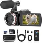 Euiivnt 4K Camcorder Video Camera, Vlogging Camera for YouTube with External Mic, Digital Zoom & 3.0” Flip Screen, 2 Batteries, 64GB Card & Remote Control (48MP CAM)