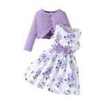 Yanmucy Little Girls Dresses with Cardigan Sets 2PCS Baby Girls Floral Dresses Toddler Kids Long Sleeve Ruffle Coat Girls Clothes for 2-8 Years Purple