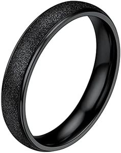 PROSTEEL Bague Anneau Homme Femme Noir 4mm Taille 57 Surface Sablée Unisex Finger Ring