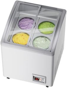21 in Commercial Ice Cream Freezer 5.5 Cu.Ft Display Case Commercial Freezer with 4 Tubs and 2 Sliding Glass Door for Shop