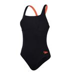 Speedo Women's Flex Band Swimsuit with Integrated Swim Bra | Swim Fitness | Training, Black/Siren Red, 36/12