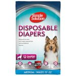 Simple Solution Disposable Dog Diapers for Female Dogs, True Fit, Absorbent, Leak Proof with Wetness Indicator, Puppy & Doggie Period Pad and Pee Diaper, for Medium Pets, 15-23 Inch Waist, 12 Count