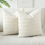 JOTOM Pack of 2 Corduroy Soft Striped Cushion Covers 40x40 cm 16x16 Inch Boho Decorative Throw Pillow Covers Square Cushion Case Home Decor Pillow Cases for Couch Sofa Living Room Bed (Cream White)