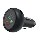 Hoembpn 3 in 1 Car USB Charger Car Voltmeter Car Thermometer with LCD Digital Display Temperature Tester Voltage Monitor Meter Cigarette Lighter for 12V-24V Cars Trucks SUV Buses