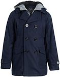 Urban Republic Boys Wool Blend Hooded Peacoat with Faux-Fur Lining and Pockets, Navy-1, 14-16