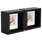 Nicola Spring 2 Piece 4 x 4 3D Shadow Deep Box Photo Frame Set - Craft Display Picture Frame with 2 x 2 Mount - Black