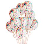 12 Confetti Party Balloons Rainbow Confetti Balloons 12 Inches Multicolor Latex Balloon with Bright Colorful Confetti Pre-Filled for Wedding Engagement Party Decoration (Multicolored discs)