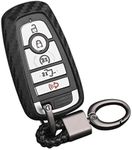 M.JVisun Soft Silicone Rubber Carbon Fiber Texture Cover Car Key Fob Case For Ford Ecosport Edge Escape Explorer F-150 Raptor F-250 F-350 F-450 F-550 Fusion Mondeo Mustang Ranger -Black-Weave Keychain