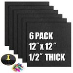 AKTOP Cork Board Bulletin Board 12x12, 1/2" Thick Felt Cork Board Tiles 6 Pack, Small Square Pin Board for Wall, Self Adhesive Corkboards with 60 Push Pin Wood Clips for School, Home & Office, Black