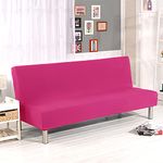 Stretch Futon Cover Armless Sofa Slipcover Foldable Sofa Bed Covers with Elastic Band, Machine Washable (Rose Red)