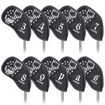 caiobob Mytag Golf 10 Pieces Skull Skeleton Iron Wedge Head Cover Set Black Leather Headcovers