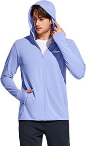 TSLA Men's UPF 50+ Long Sleeve Sun Protection Hoodie, Zip Front Performance UV/SPF Shirt, Lightweight Running Fishing Shirts MSZ21-LBL Small