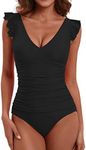 LAPHEE ROSE One Piece Swimsuit for Women Tummy Control Bathing Suits Ruched Swimwear-Black-L