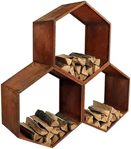 Sunnydaze Outdoor Hexagon Heavy-Duty Firewood Log Rack - Honeycomb Design - Cold-Rolled Steel Construction - 30-Inch - Set of 3