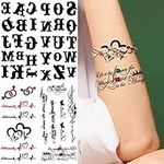 Glaryyears Letter Temporary Tattoo, 5-Pack Words Fake Tattoos, Long-lasting Realistic Tattoos Stickers for Body Finger Wrist, Mark for Women Men Adults Party Supplies Favors