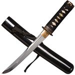 SV Mini Katana Samurai Sword Tanto Japanese Little Samurai Short Sword 1045 Medium Carbon Steel Full Tang Hand Forged Sharp 16.53 Inch Black