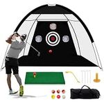 Golf Hitting Net, 10x7ft Golf Nets for Backyard Driving, Golf Practice Net with Chiping Net, Golf Swing Trainer Aid-1 Golf Mat -6 Golf Balls-1 Golf Tees-1 Swing Corrector (from US)