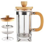 Sivaphe French Press High Borosilicate Carafe Durable Bamboo Handle Portable Brewer Small Coffee/Tea Maker 12oz