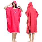 Changing Robe Towel Poncho with Hood for Surfing Swimming Wetsuit Changing,Compact & Light Weight,One Size Fit All, Hot Pink