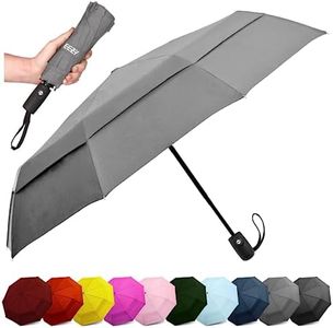 EEZ-Y Ombrello da viaggio compatto struttura a doppia copertura antivento - Pulsante apri/chiudi automatico Facile da maneggiare Ombrelli pieghevoli ad apertura rapida (Grigio)