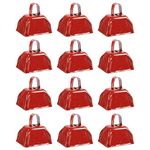 Set of 12 3-inch Cowbells with Handle, Hand Percussion Cow Bells Noise Makers for Sporting Events, Football Games (Red)